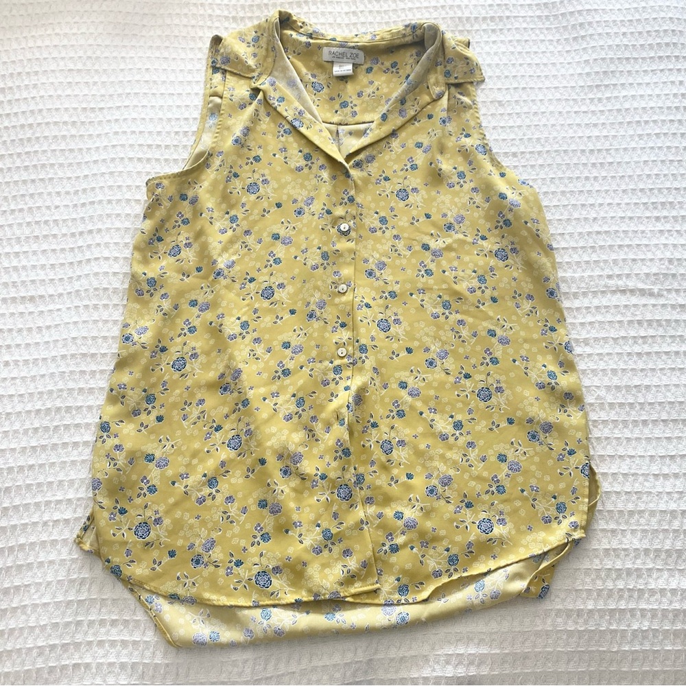 Rachel Zoe Chartreuse sleeveless Floral Top size Large